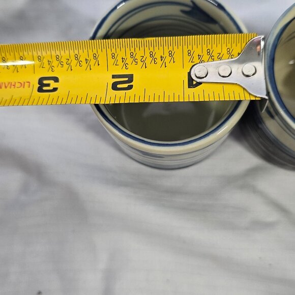 Japanese Yunomi Tea Cups Set‎ 4 Blue Cream Brown Good Hand Painted 3in - Picture 2 of 10